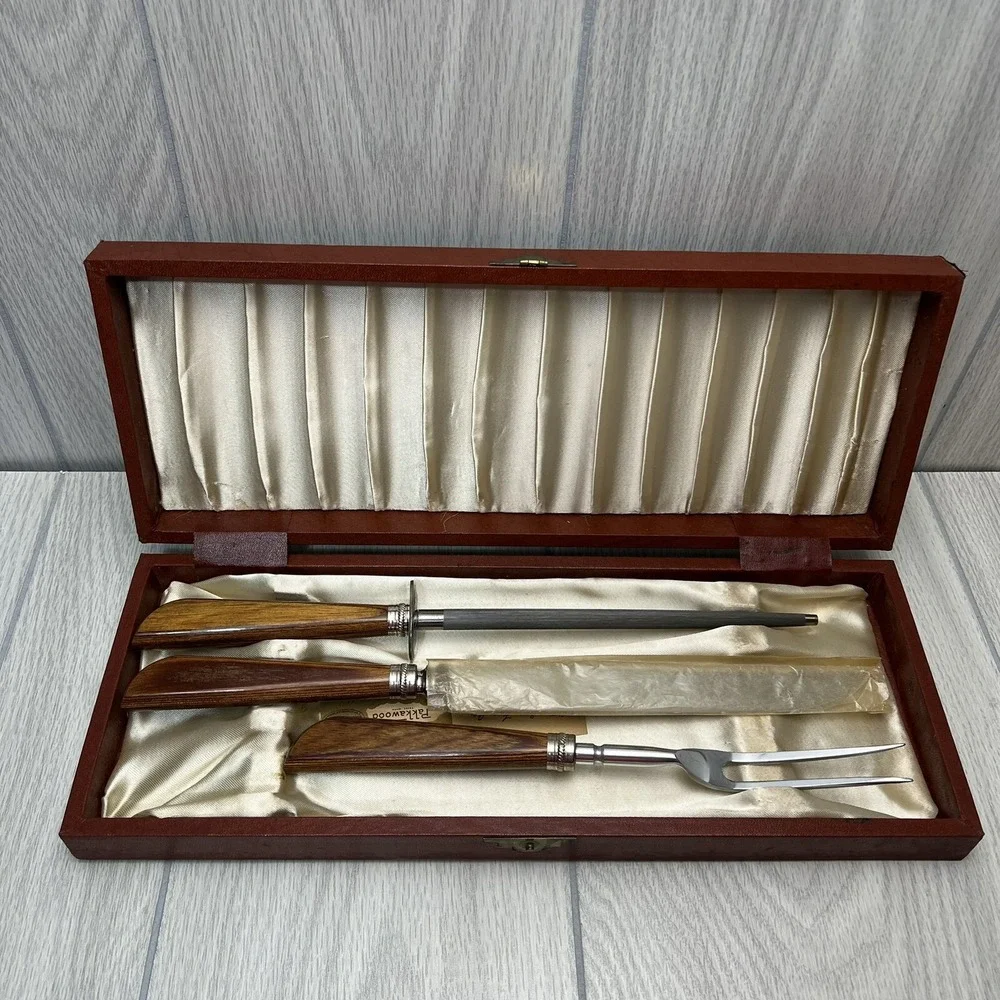 Vintage Washington Forge 3-Piece Carving Set Sheffield England Pakkawood Case